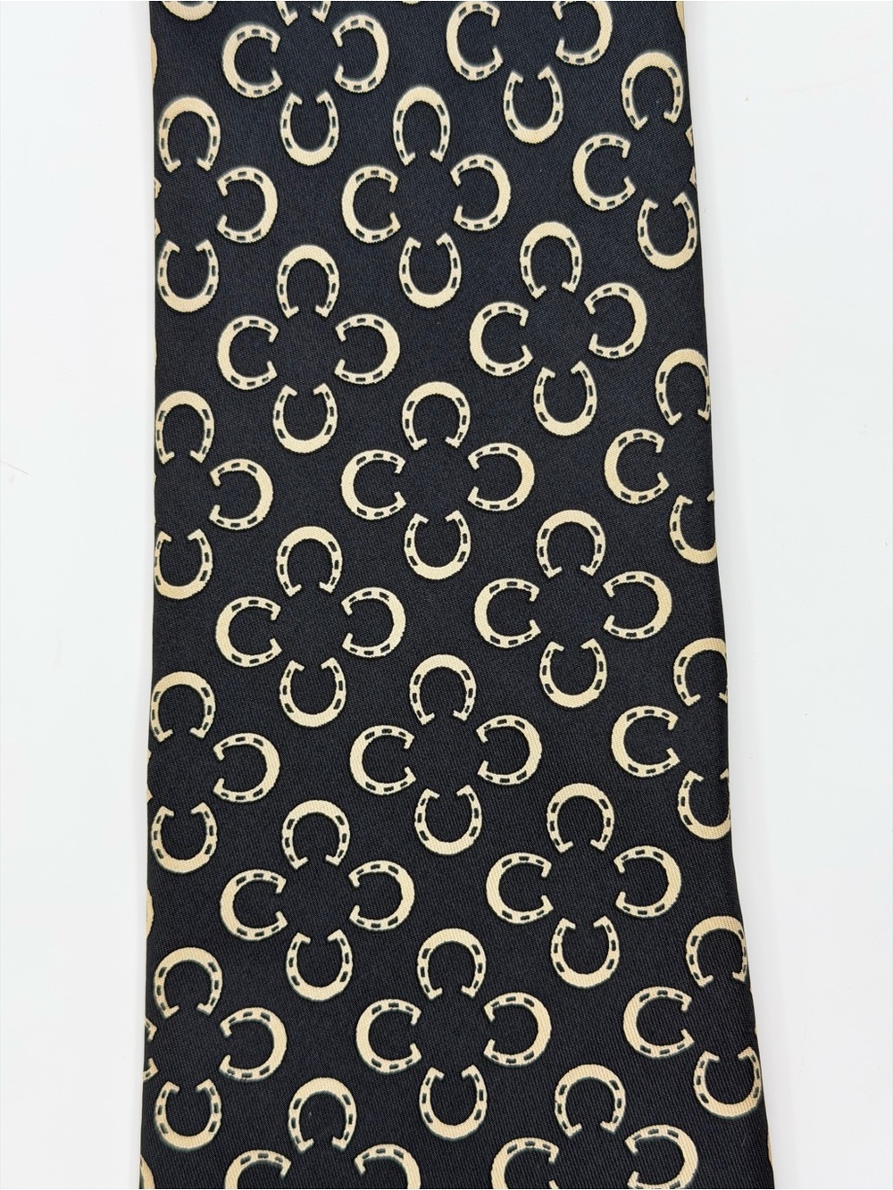 Hermès Paris Men’s Deep Charcoal Gray Horseshoe 100% Silk Tie France Vintage - Picture 2 of 16